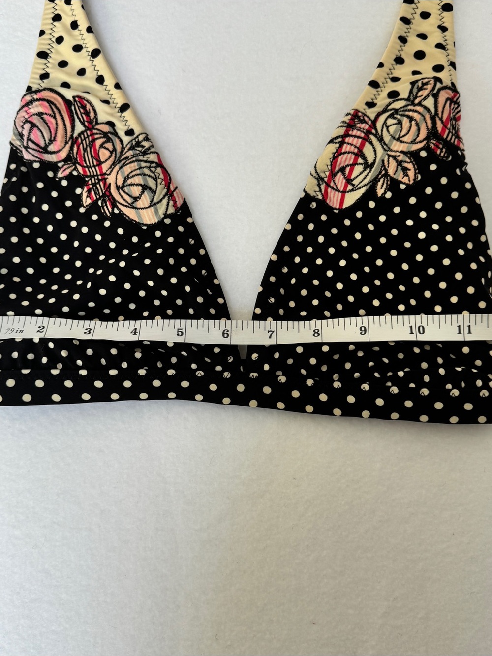 Betsey Johnson Woman’s Bikini Top D Cup Black White Polka Dot Floral Halter Swim - Picture 6 of 6
